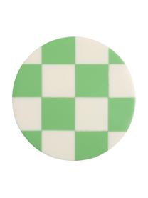 Untersetzer Check in Grün, 4 Stück, Polyresin, Grün, Cremeweiß, Ø 10 cm