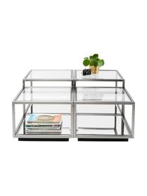 Set 4 tavolini da salotto con piano in vetro a specchio Luigi, Struttura: acciaio inossidabile luci, Sottostruttura: lastra di vetro, Piedini: pannello di fibra a media, Argentato, Set in varie misure