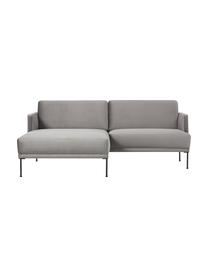 Sofa narożna z aksamitu z metalowymi nogami Fluente, Tapicerka: aksamit (100% poliester) , Stelaż: lite drewno sosnowe z cer, Nogi: metal malowany proszkowo, Jasnoszary aksamit, S 198 x G 152 cm, lewostronna