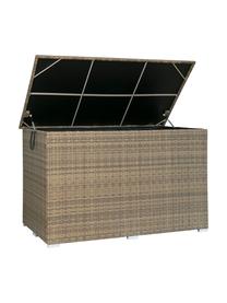 Garten-Aufbewahrungsbox Alan mit flexibler Einlage, Box: Polyethylen-Rattan, Gestell: Aluminium, beschichtet, Griff: Kunststoff, Füße: Kunststoff, Edelstahl, be, Brauntöne, Schwarz, Silberfarben, B 154 x H 93 cm