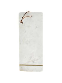 Marmeren snijplank Strip, L 37 x B 15 cm, Ophanglus: leer, Wit, goudkleurig, L 37 x B 15 cm