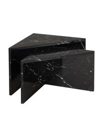 Set 2 tavolini da salotto effetto marmo Vilma, Pannello di fibre a media densità (MDF) rivestito con carta effetto marmo laccata, Nero, marmorizzato lucido, Set in varie misure