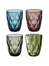 Set 4 bicchieri acqua con motivo in rilievo Colorado, Vetro, Verde, rosa, blu, grigio, Ø 8 x Alt. 10 cm, 260 ml