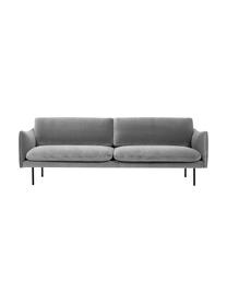 Fluwelen bank Moby (3-zits) met metalen poten, Bekleding: fluweel (hoogwaardig poly, Frame: massief grenenhout, FSC-g, Poten: gelakt metaal, Fluweel grijs, B 220 x D 95 cm