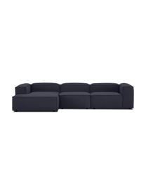 Divano angolare componibile Lennon, Rivestimento: 100% poliestere Con 115.0, Struttura: legno di pino massiccio, , Piedini: plastica, Tessuto blu scuro, Larg. 327 x Prof. 180 cm, chaise-longue a sinistra