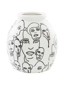 Keramik-Vase People mit Motiv, Keramik, Weiß, Schwarz, Ø 18 x H 21 cm