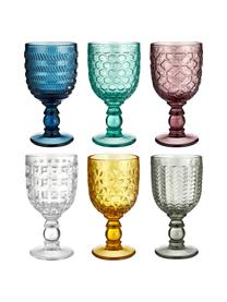 Copas de vino con relieves Bunt, 6 uds., Vidrio, Multicolor transparente, Ø 9 x Al 17 cm
