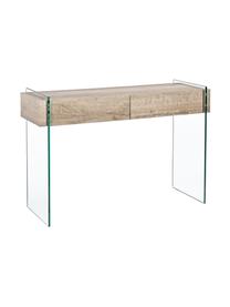 Consolle con 2 cassetti e pareti in vetro Kenya, Struttura: vetro temperato (12 mm), Legno, trasparente, Larg. 110 x Alt. 75 cm