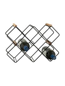 Botellero Omi, para 5 botellas, Estructura: metal recubierto, Asas: madera, Negro, madera clara, An 40 x Al 15 cm