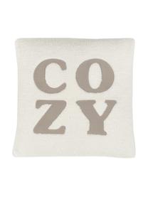 Bestickte Teddy-Kissenhülle Cozy in Cremefarben, 100% Polyester  (Teddyfell), Cremefarben, Beige, 45 x 45 cm