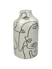 Dizajnová váza z kameniny Faces, Kamenina, Krémovobiela, čierna, Ø 11 x V 21 cm