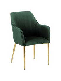 Fluwelen fauteuil Ava in donkergroen, Bekleding: fluweel (100% polyester), Poten: gegalvaniseerd metaal, Fluweel donkergroen, B 57 x D 62 cm