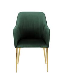 Sedia con braccioli in velluto verde scuro Ava, Rivestimento: velluto (100% poliestere), Gambe: metallo zincato, Velluto verde scuro, Larg. 57 x Prof. 63 cm