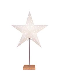 Leuchtobjekt Star, mit Stecker, Lampenschirm: Papier, Lampenfuß: Eichenholz, Stange: Metall, beschichtet, Weiß, Helles Holz, B 43 x H 65 cm