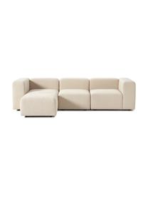 Sofa modułowa bouclé z pufem Lena (4-osobowa), Tapicerka: bouclé (93% poliester, 6%, Stelaż: drewno sosnowe, sklejka, , Nogi: tworzywo sztuczne, Beżowy bouclé, S 284 x G 181 cm