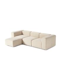 Sofa modułowa bouclé z pufem Lena (4-osobowa), Tapicerka: bouclé (93% poliester, 6%, Stelaż: drewno sosnowe, sklejka, , Nogi: tworzywo sztuczne, Beżowy bouclé, S 284 x G 181 cm