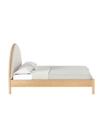 Lit en bois avec tête de lit rembourrée Sean, Tissu beige, bois de frêne clair, larg. 140 x long. 200 cm