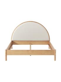 Houten bed Sean met gestoffeerde hoofdeinde, Frame: massief essenhout, FSC-ge, Poten: massief essenhout, FSC-ge, Geweven stof beige, licht essenhout, B 140 x L 200 cm