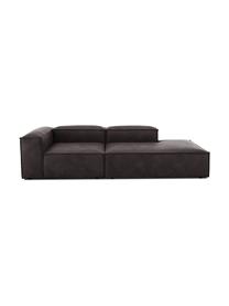Modulaire chaise longue Lennon van gerecycled leer, Bekleding: gerecycled leer (70% leer, Frame: massief grenenhout, FSC-g, Poten: kunststof De poten bevind, Leer bruingrijs, B 269 x D 119 cm, rugleuning links