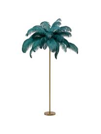 Vloerlamp Feather Palm, Lampenkap: struisvogelveren, Goudkleurig, groen, Ø 65 x H 165 cm