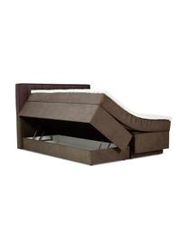 Cama continental Livia, con espacio de almacenamiento, Patas: plástico, Tejido marrón oscuro, An 140 x L 200 cm, dureza 2