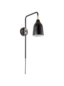 Grote wandlamp Mora met stekker, Lampenkap: gepoedercoat metaal, Frame: gepoedercoat metaal, Decoratie: vermessingd metaal, Zwart, goudkleurig, D 35 x H 50 cm