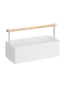 Cesta Tosca, Caja: acero, pintado, Asa: madera, Blanco, madera clara, An 29 x Al 16 cm