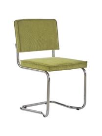 Chaise cantilever en velours côtelé Kink, Velours côtelé vert, couleur chrome, larg. 48 x prof. 48 cm