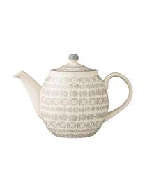 Théière rustique peinte main Karine, 1,2 L, Grès cérame, Blanc cassé, gris, Ø 24 x haut. 16 cm