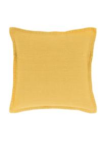 Housse de coussin pur lin jaune Lanya, 100 % pur lin, Jaune, larg. 50 x long. 50 cm