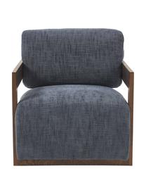Loungesessel Cooper, Bezug: 97 % Polyester, 3 % Leine, Gestell: Massives Eschenholz, Schi, Beine: Eichenholz, Webstoff Dunkelblau, B 71 x T 98 cm