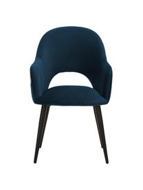Fluwelen armstoel Rachel, Bekleding: fluweel (hoogwaardig poly, Poten: metaal, gepoedercoat, Fluweel donkerblauw, B 55 x D 62 cm
