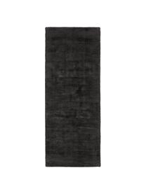 Handgeweven viscose loper Jane in antraciet-zwart, Bovenzijde: 100% viscose, Onderzijde: 100% katoen, Antraciet-zwart, B 80 x L 200 cm