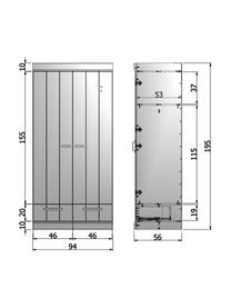 Armario Connect, 2 puertas, Estructura: madera de pino maciza pin, Estantes: melamina, Blanco, An 94 x Al 195 cm