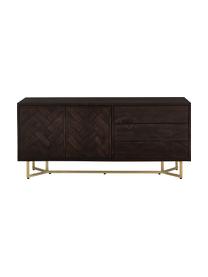 Fischgrät-Sideboard Luca mit Türen aus Massivholz, Korpus: Massives Mangoholz, Gestell: Metall, beschichtet, Mangoholz, Goldfarben, B 160 x H 70 cm