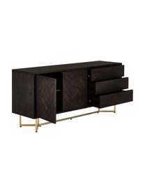 Fischgrät-Sideboard Luca mit Türen aus Massivholz, Korpus: Massives Mangoholz, Gestell: Metall, beschichtet, Mangoholz, Goldfarben, B 160 x H 70 cm