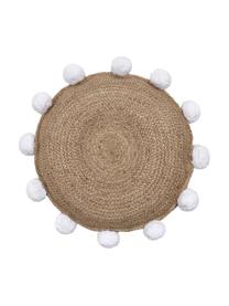 Jute decoratief kussen Fiko met pompoms, Beige, wit, Ø 40 cm