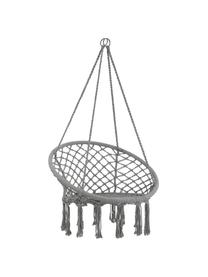 Fotel wiszący z frędzlami Bang, Stelaż: stal, Szary, Ø 91 x W 128 cm