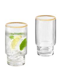 Verres à eau à rebord doré Minna, 4 pièces, Verre, soufflé bouche, Transparent, couleur dorée, Ø 8 x haut. 14 cm