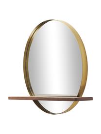 Runder Wandspiegel Kenny mit Holz-Ablage, Ablage: Mitteldichte Holzfaserpla, Rahmen: Metall, beschichtet, Spiegelfläche: Spiegelglas, Goldfarben, Holz, B 70 x H 60 cm