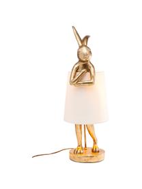 Große Design Tischlampe Rabbit in Gold, Lampenschirm: Leinen, Lampenfuß: Polyresin, Stange: Stahl, pulverbeschichtet, Weiß, Goldfarben, Ø 23 x H 68 cm