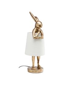 Grote design tafellamp Rabbit in goudkleur, Lampenkap: linnen, Lampvoet: polyresin, Stang: gepoedercoat staal, Wit, goudkleurig, Ø 23 x H 68 cm