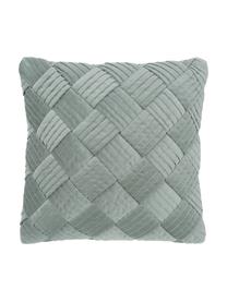 Federa arredo in velluto con motivo strutturato Sina, Velluto (100% cotone), Verde salvia, Larg. 45 x Lung. 45 cm