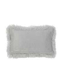 Langhaar-Lammfell Kissenhülle Ella in Hellgrau, gelockt, Vorderseite: 100% mongolisches Lammfel, Rückseite: 100% Polyester, Hellgrau, B 30 x L 50 cm