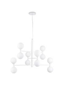 Grote hanglamp Grover met glazen bollen in wit, Baldakijn: gepoedercoat metaal, Wit, Ø 70 x H 56 cm