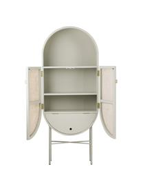 Handgemachtes Highboard Linzie aus Mangoholz mit Wiener-Geflecht in Hellgrau, Korpus: Sungkai Holz, lackiert, Wiener Geflecht: Zuckerrohr, Hellgrau, B 65 x H 160 cm