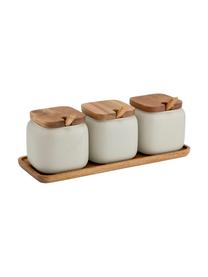 Set contenitori in porcellana e legno Essentials 7 pz, Contenitore: porcellana, Sabbia, legno d'acacia, Set in varie misure