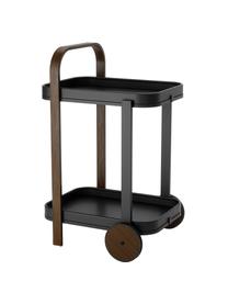 Metalen bar cart Bellwood in zwart, Frame: gecoat metaal, Zwart, donker hout, B 53 x H 80 cm