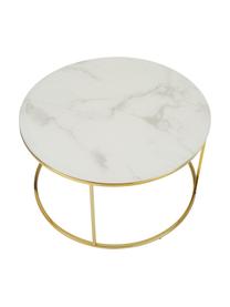 Tavolino rotondo da salotto con piano in vetro effetto marmo Antigua, Struttura: acciaio ottonato, Bianco marmorizzato, ottonato, Ø 80 x Alt. 45 cm