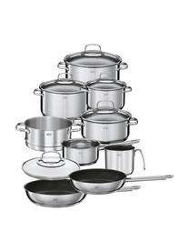 Set 10 pentole in acciaio inox Elegance, Acciaio inossidabile 18/10, Argentato, Set in varie misure